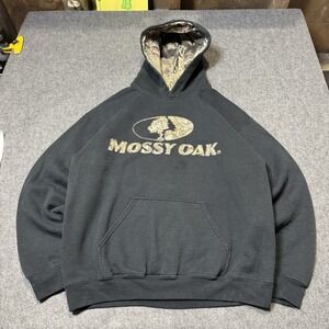 Mossy Oak Mens Camo Spellout Logo‎ Hoodie Size M Y2K Outdoor Grunge